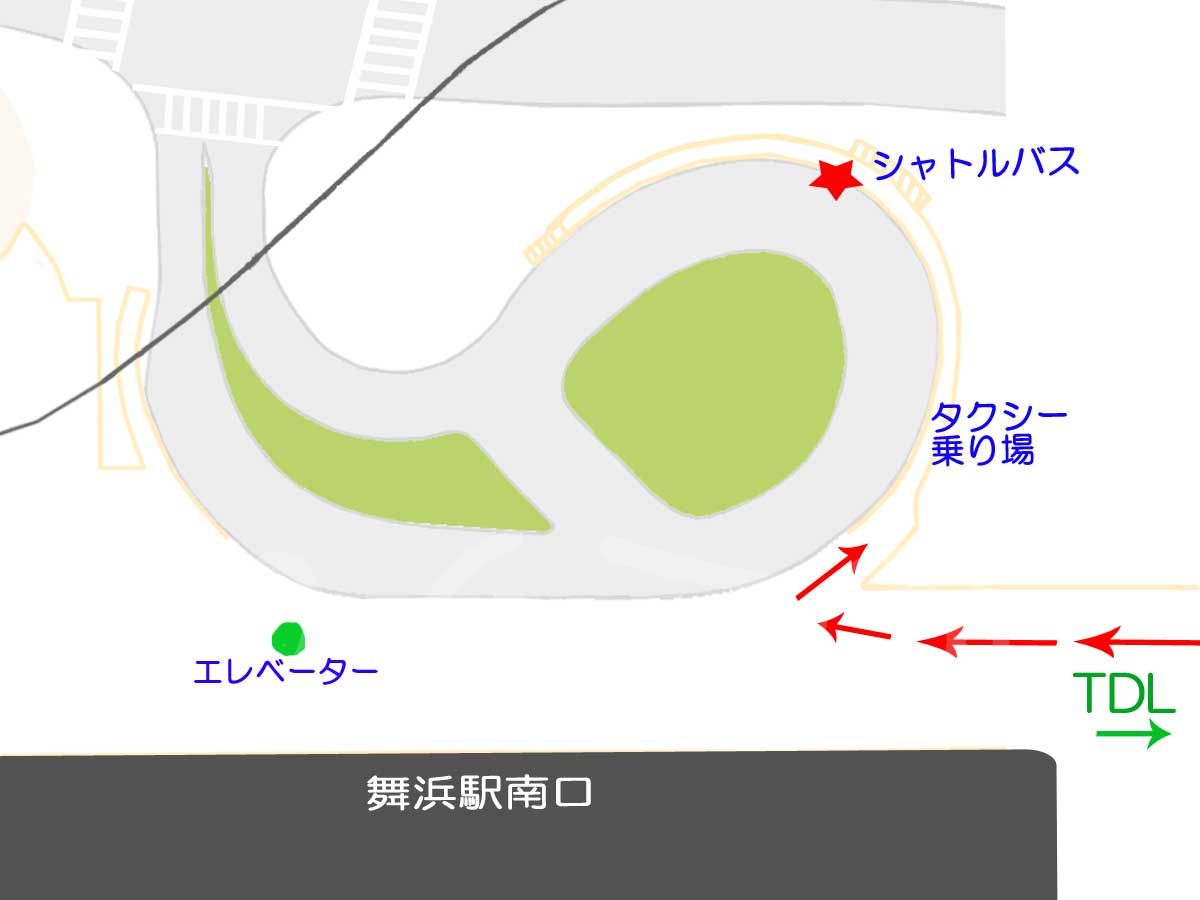 舞浜駅前のバス乗り場とタクシー乗り場　地図