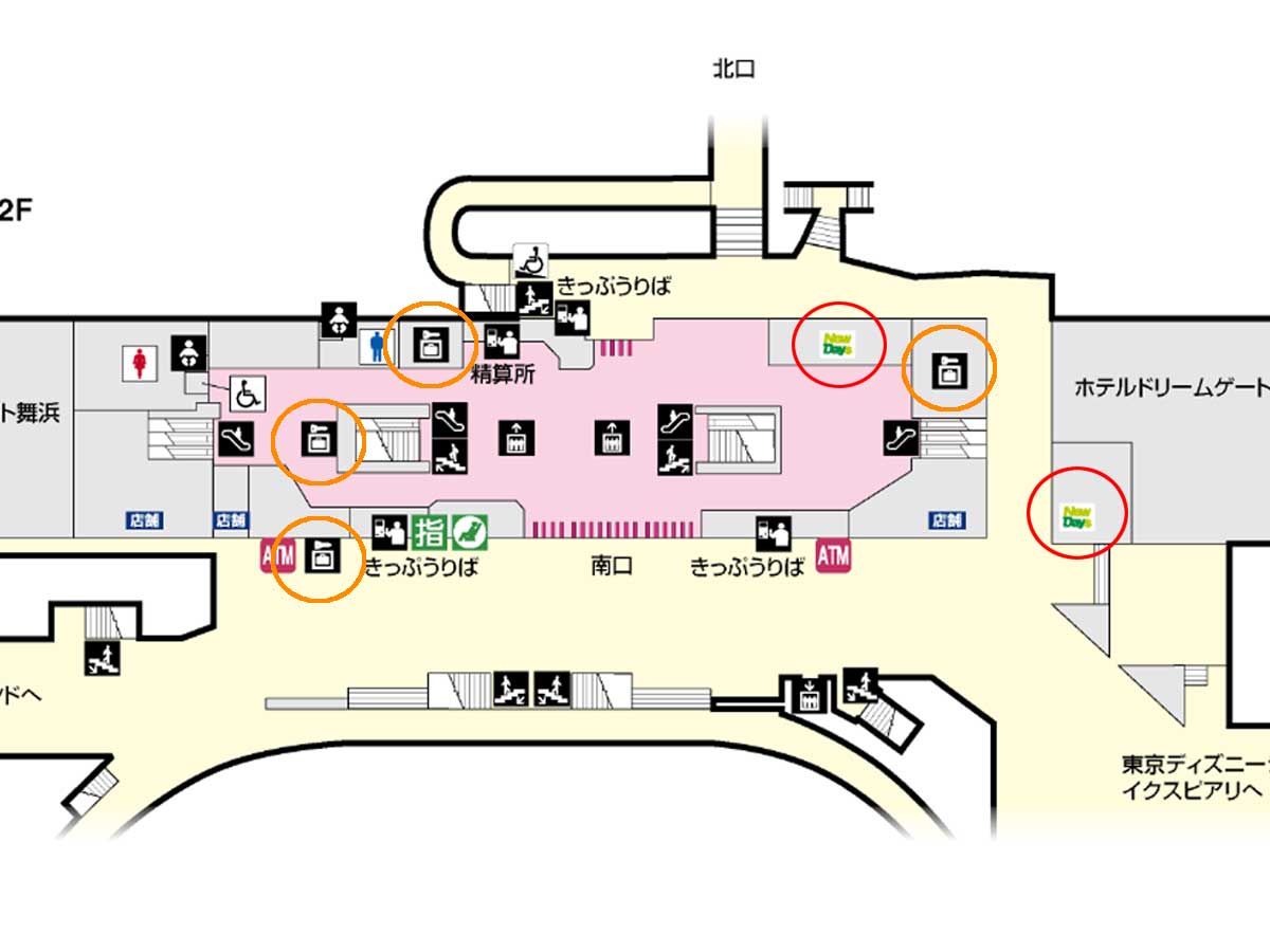 舞浜駅構内のコインロッカーの位置 地図