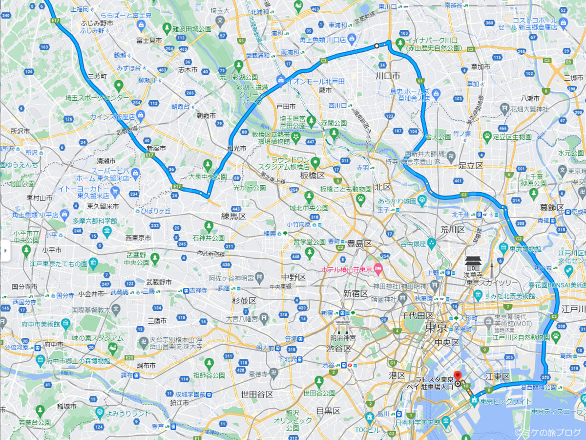 北関東方面からラビスタ東京ベイへ 地図