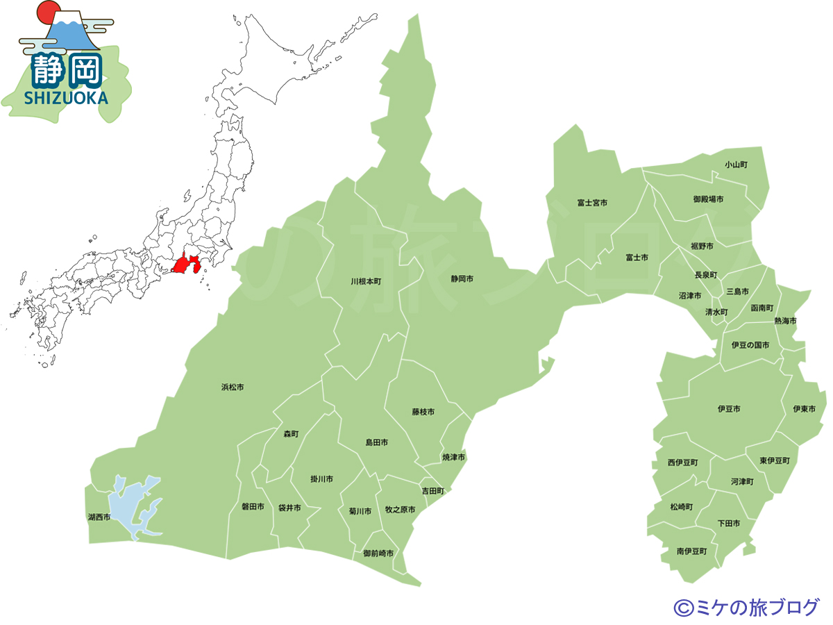 静岡県の地図と日本地図